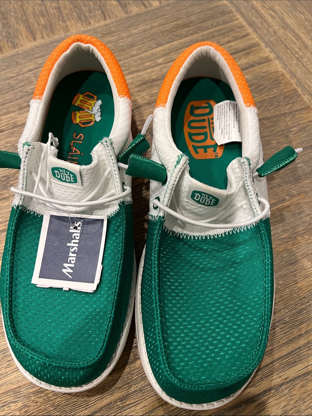 NWT Hey Dude Green, White & Orange Lightweight Slip-On Sneakers Slainte